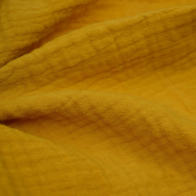 เส้นด้ายย้อม 130GSM สีเหลือง Crepe Gauze ผ้า Crinkle Double Gauze Fabric