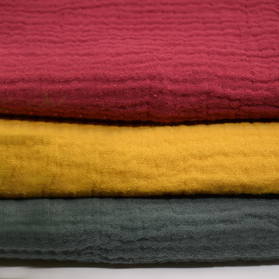 เส้นด้ายย้อม 130GSM สีเหลือง Crepe Gauze ผ้า Crinkle Double Gauze Fabric