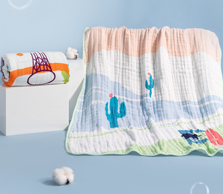 ผ้าฝ้ายพิมพ์ลายสิ่งแวดล้อม 260GSM Gauze Burp Cloths หกชั้น