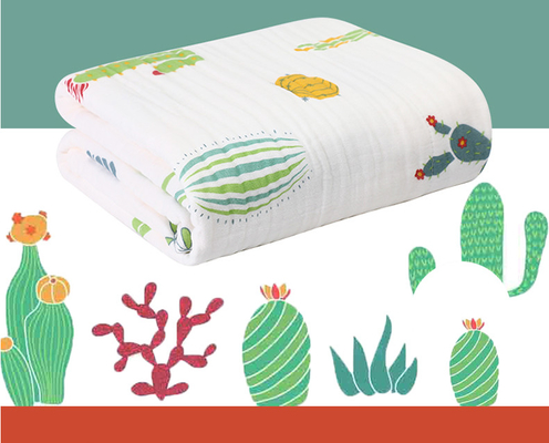 ผ้ากอซลายผลไม้สีเขียวและสีเหลือง 220GSM ผ้าห่มเด็กผ้ากอซ