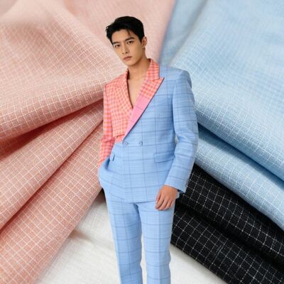 195 กิโลกรัม สายใยสีเช็คชุดผ้า 68% โพลีเอสเตอร์ 30% เรย์ออน 2% สปันเด็กซ์สําหรับเครื่องแบบ